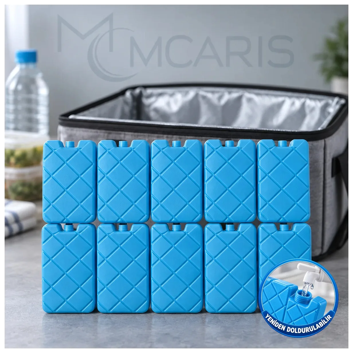 10'lu Doldurulabilir Buz Aküsü Seti - Dondurucu Buz Kasedi Ice Box Soğutucu Blok (Mavi) (Kargo Hariç - Küçük Önizleme 2