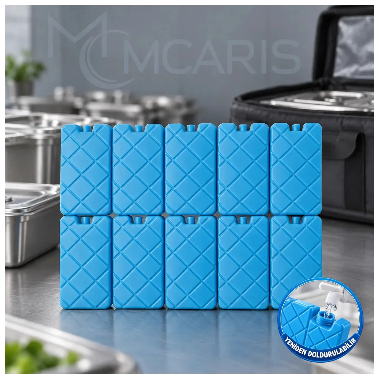 10'lu Doldurulabilir Buz Aküsü Seti - Dondurucu Buz Kasedi Ice Box Soğutucu Blok (Mavi) (Kargo Hariç - Küçük Önizleme 3