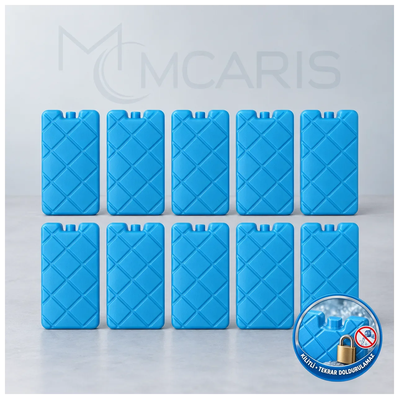 10'lu Kilitli Buz Aküsü Seti - Dondurucu Buz Kasedi Ice Box Soğutucu Blok (Mavi) - MCARIS Medikal Buz Aküleri ve Soğutucular
