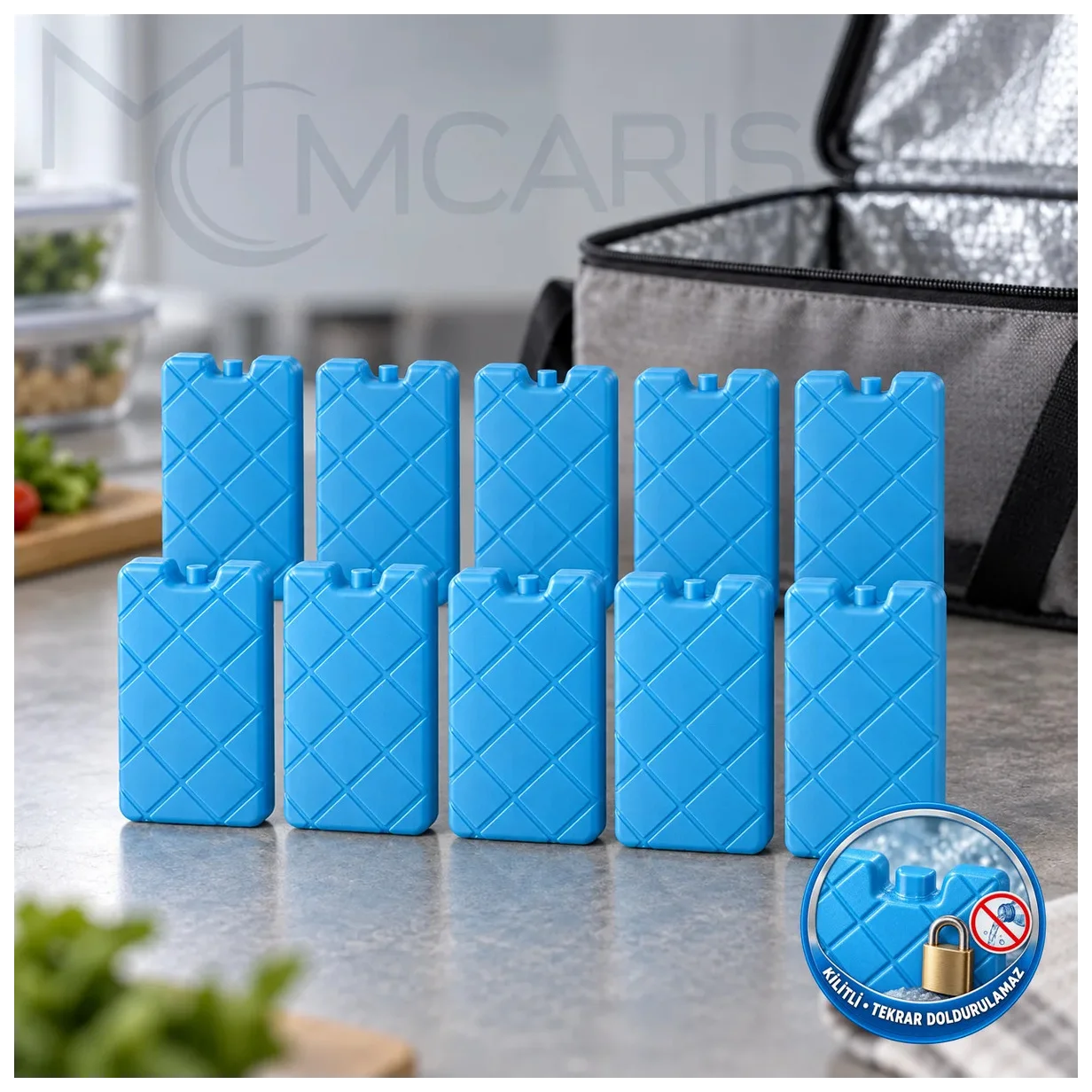 10'lu Kilitli Buz Aküsü Seti - Dondurucu Buz Kasedi Ice Box Soğutucu Blok (Mavi) (Kargo Hariç) - Küçük Önizleme 2