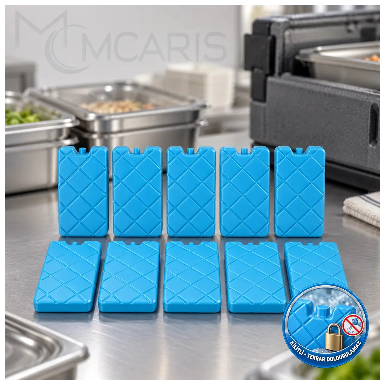 10'lu Kilitli Buz Aküsü Seti - Dondurucu Buz Kasedi Ice Box Soğutucu Blok (Mavi) (Kargo Hariç) - Küçük Önizleme 3