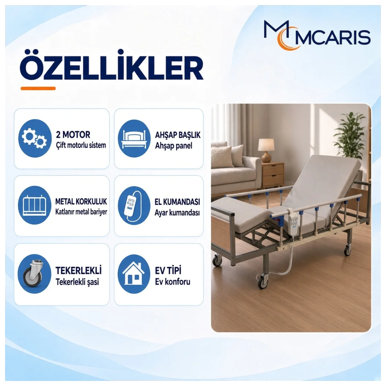 2 Motorlu Full ABS Hasta Karyolası İmalatçı Firmadan Elektrikli El Kumandalı 2 Yıl Garantili - Küçük Önizleme 7