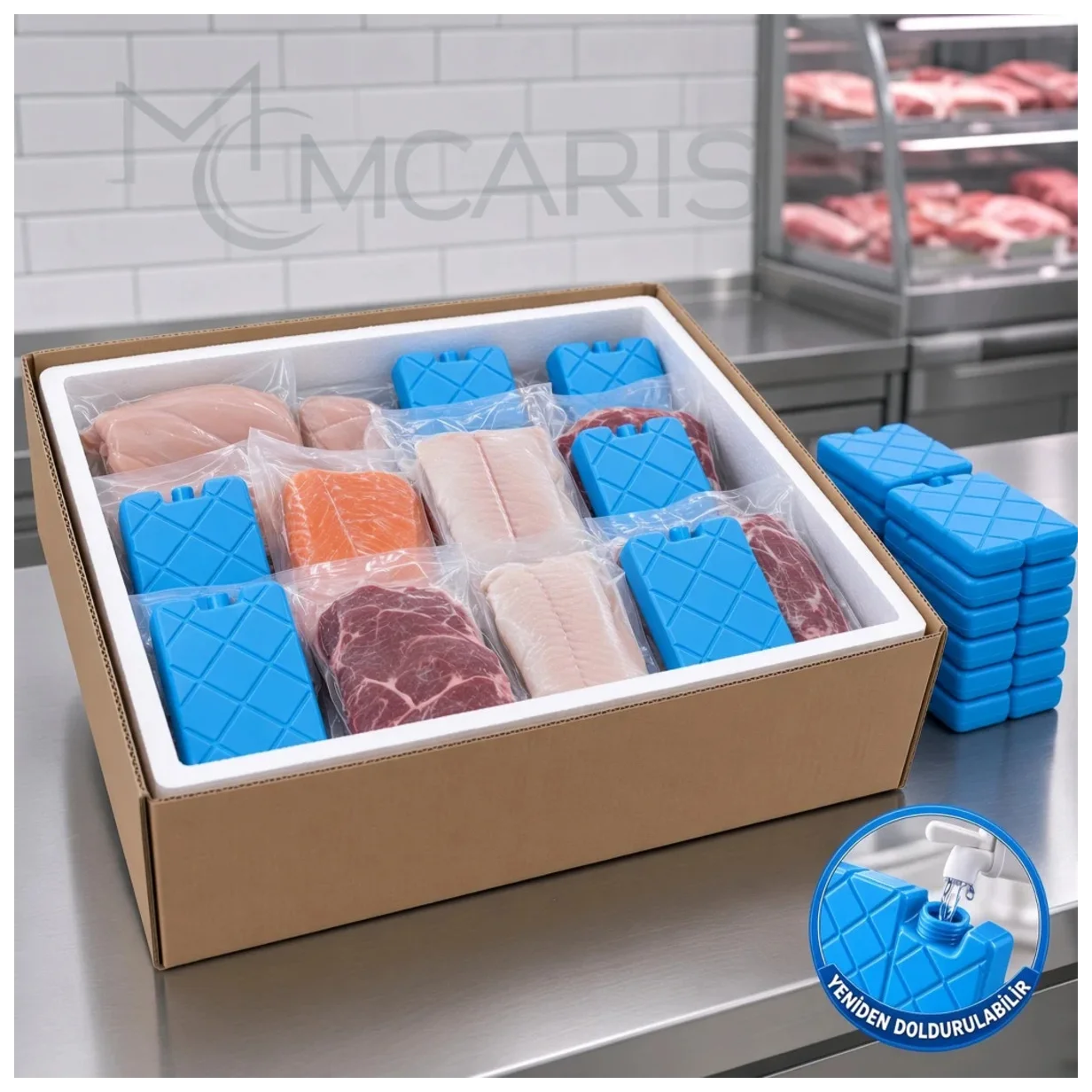 20'li Doldurulabilir Buz Aküsü Seti - Dondurucu Buz Kasedi Ice Box Soğutucu Blok (Mavi) (Kargo Dahil - Küçük Önizleme 2