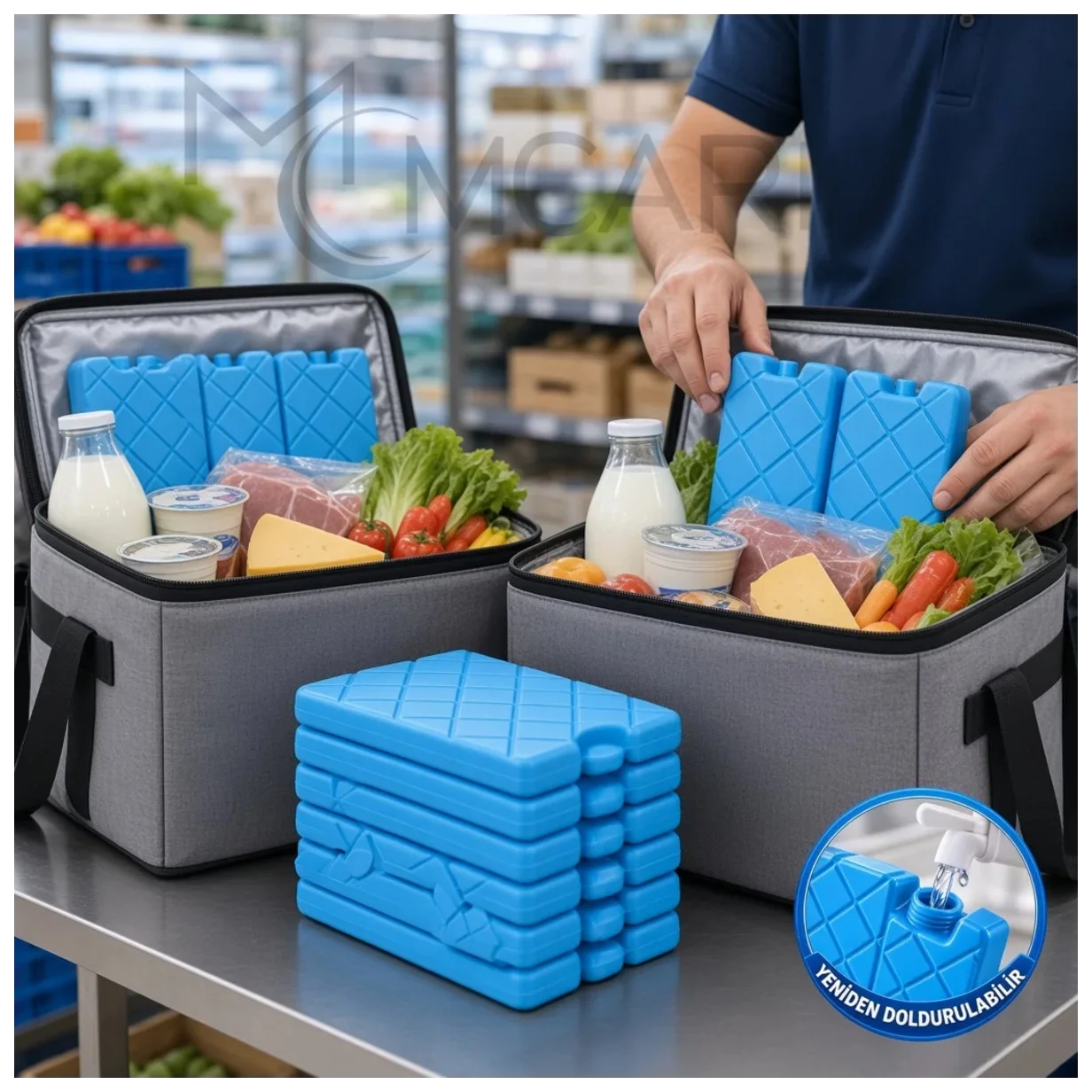 20'li Doldurulabilir Buz Aküsü Seti - Dondurucu Buz Kasedi Ice Box Soğutucu Blok (Mavi) (Kargo Hariç - Küçük Önizleme 3