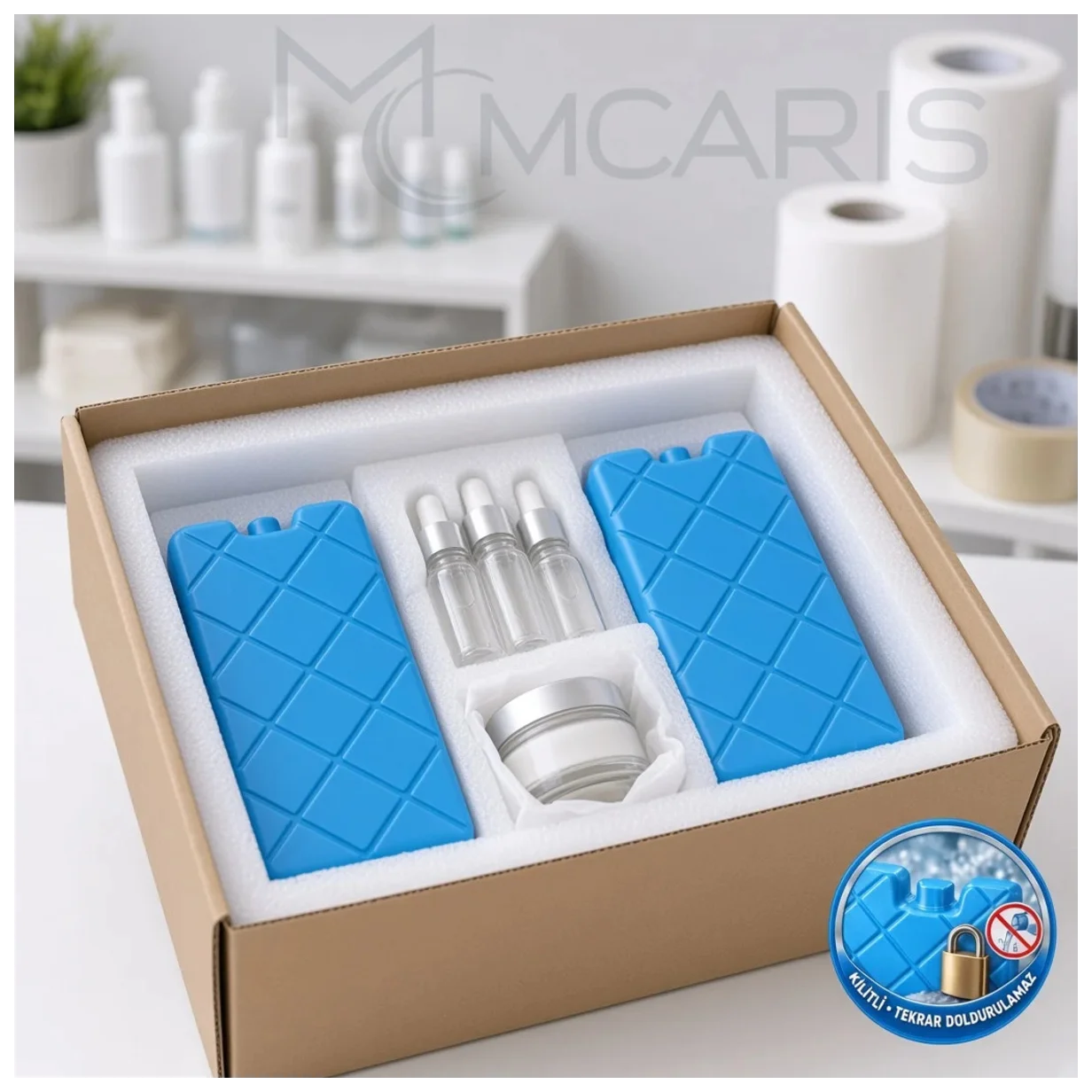 2'li Kilitli Buz Aküsü Seti - Dondurucu Buz Kasedi Ice Box Soğutucu Blok (Mavi) (Kargo Hariç) - Küçük Önizleme 3