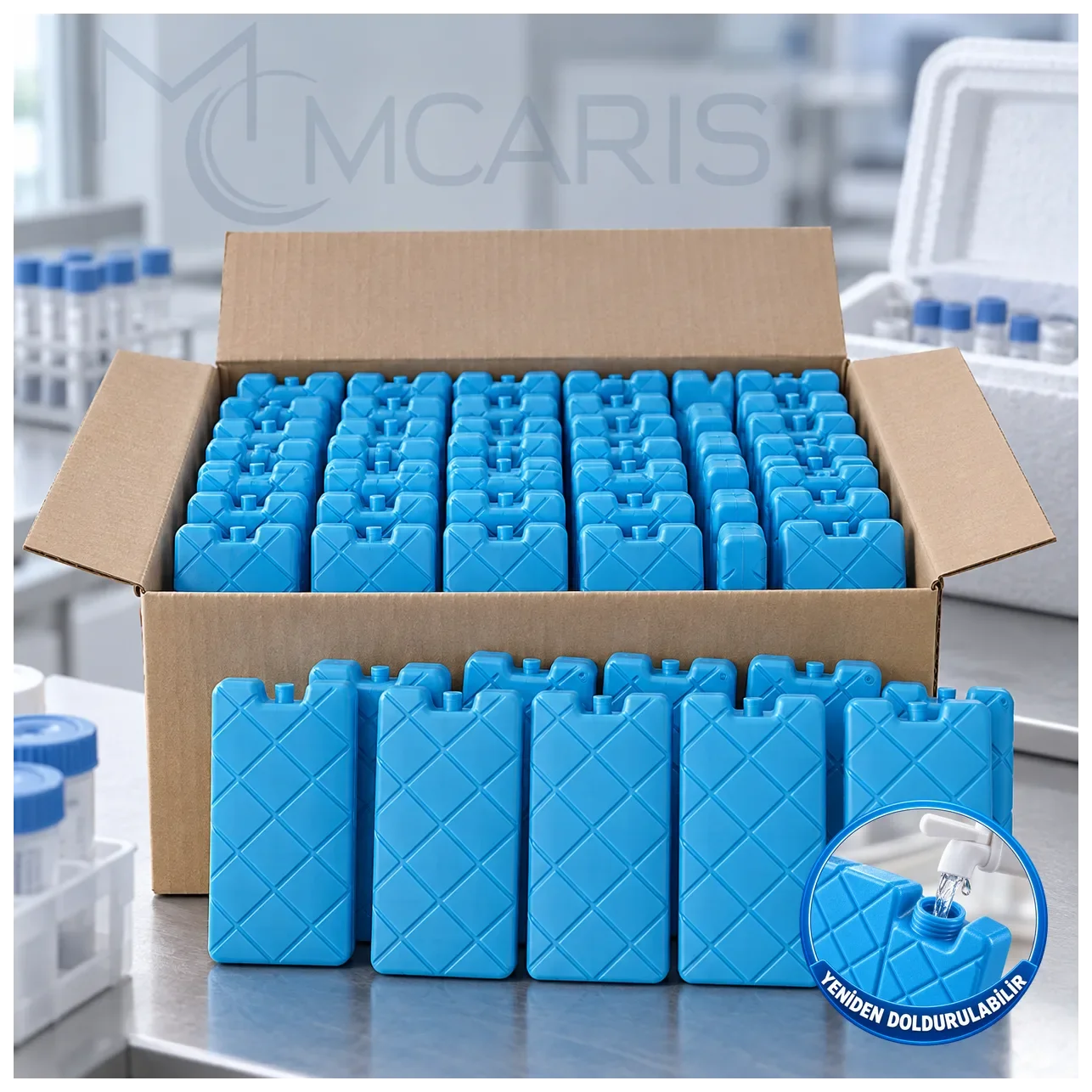 50'li Doldurulabilir Buz Aküsü Seti - Dondurucu Buz Kasedi Ice Box Soğutucu Blok (Mavi) - Küçük Önizleme 3