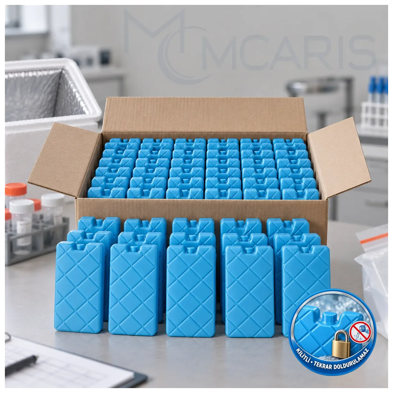 50'li Kilitli Buz Aküsü Seti - Dondurucu Buz Kasedi Ice Box Soğutucu Blok (Mavi) - Küçük Önizleme 3
