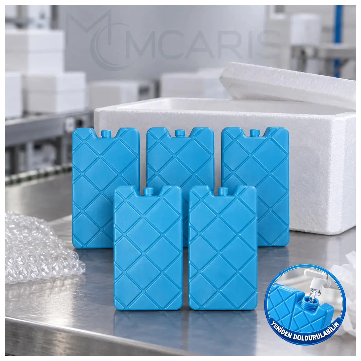 5'li Doldurulabilir Buz Aküsü Seti - Dondurucu Buz Kasedi Ice Box Soğutucu Blok (Mavi) (Kargo Hariç) - Küçük Önizleme 3