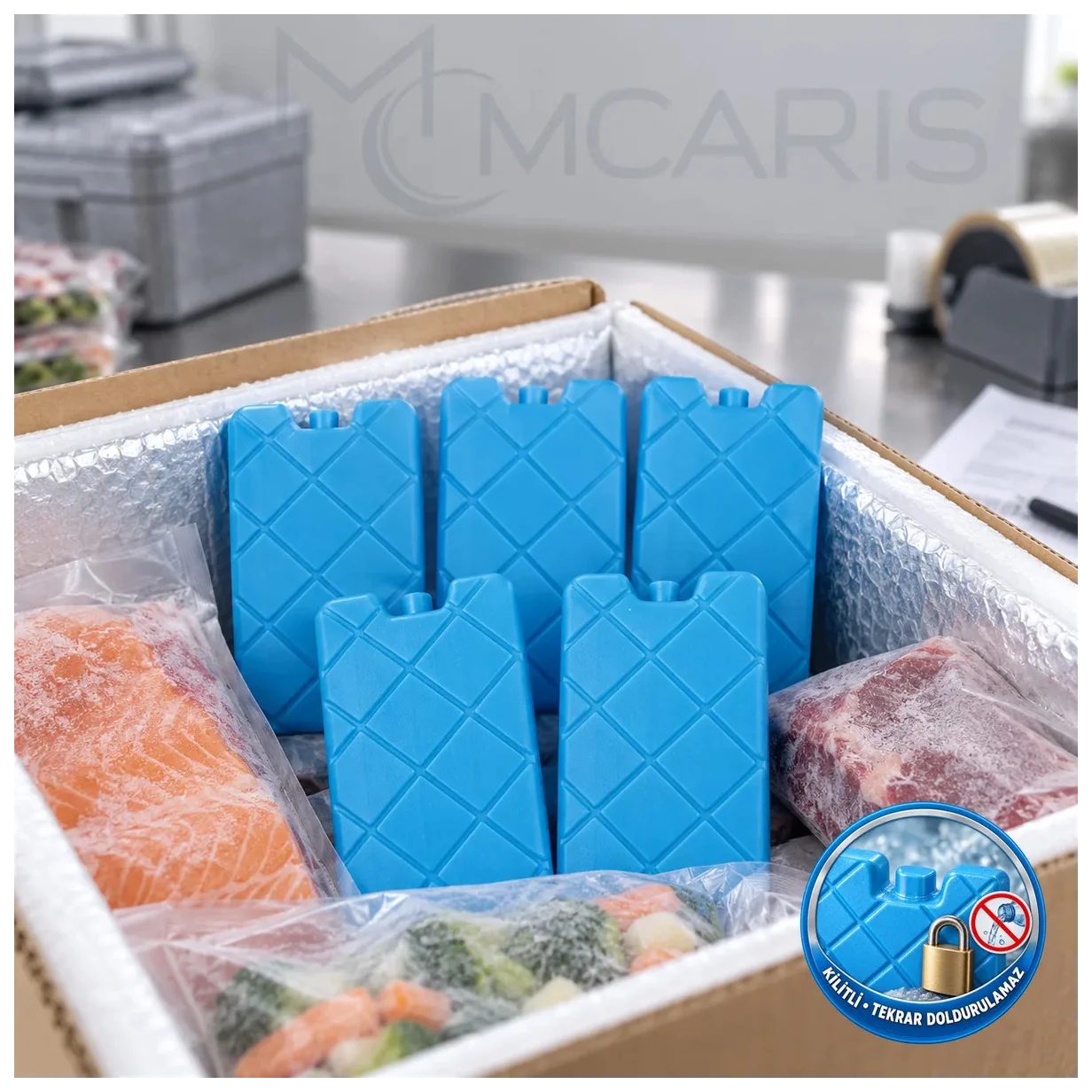 5'li Kilitli Buz Aküsü Seti - Dondurucu Buz Kasedi Ice Box Soğutucu Blok (Mavi) (Kargo Dahil) - Küçük Önizleme 2