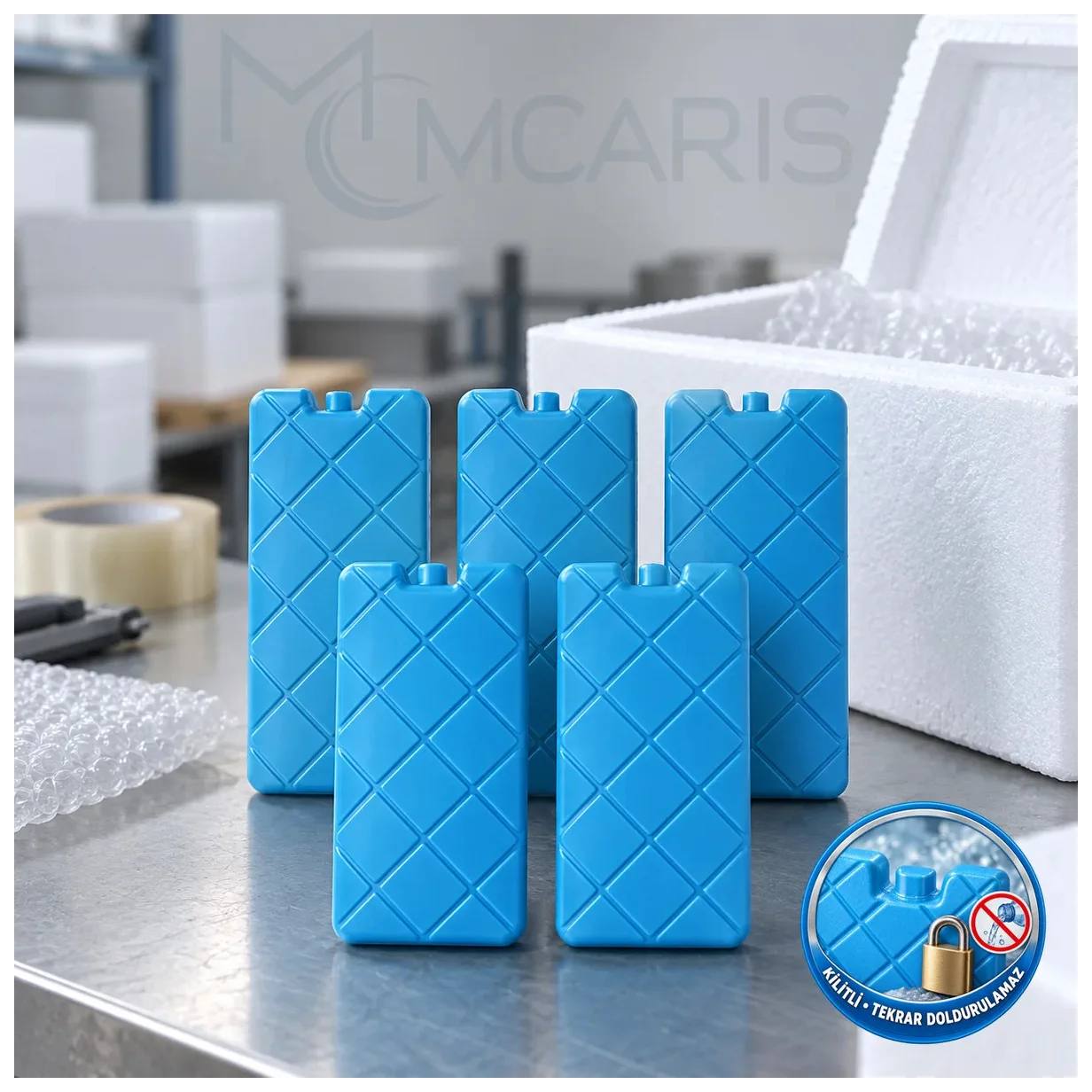 5'li Kilitli Buz Aküsü Seti - Dondurucu Buz Kasedi Ice Box Soğutucu Blok (Mavi) (Kargo Hariç) - Küçük Önizleme 3