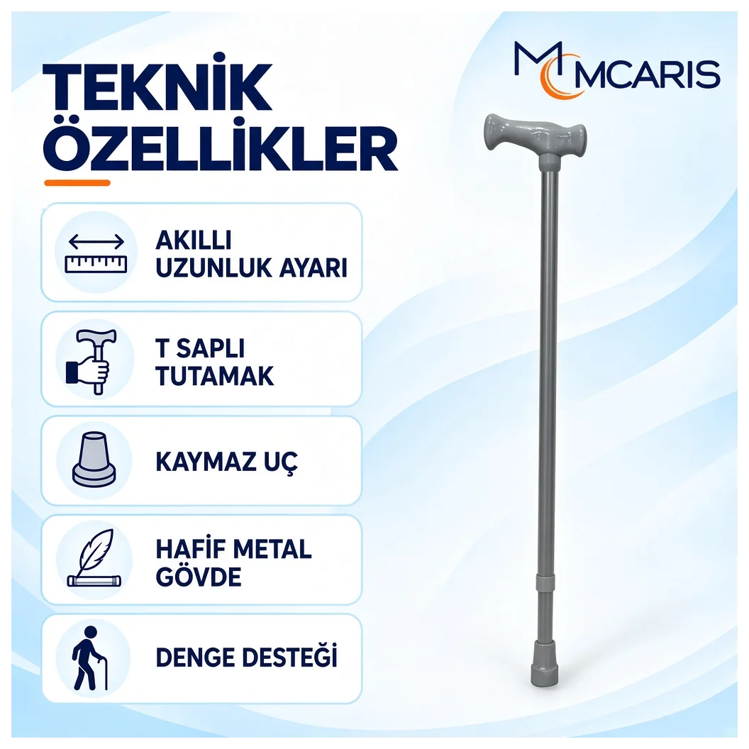 Ayarlanabilir Denge Bastonu Gri | MCARIS T Sap Baston - Küçük Önizleme 2