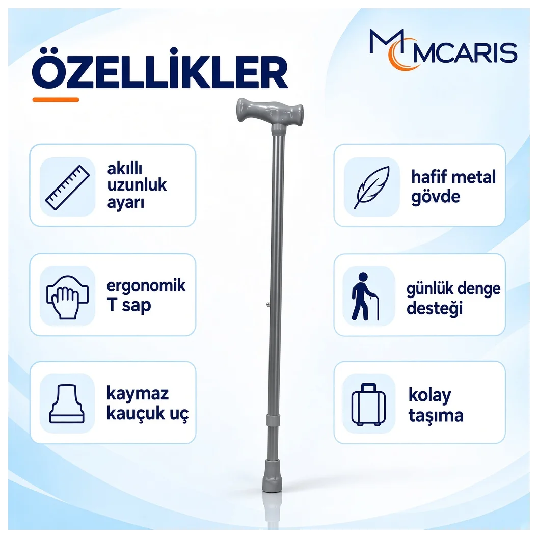 Ayarlanabilir Denge Bastonu Gri | MCARIS T Sap Baston - Küçük Önizleme 5
