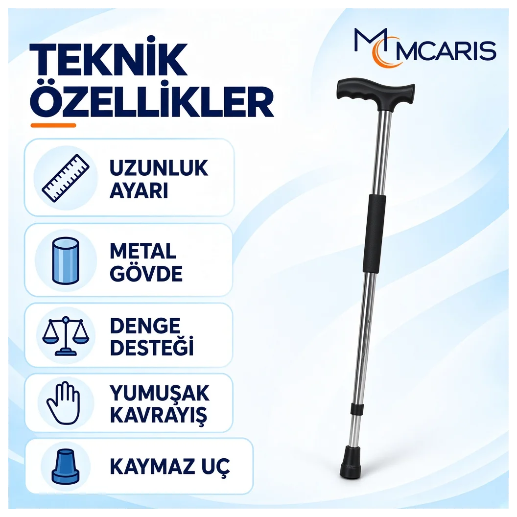 Ayarlanabilir Denge Bastonu Siyah | MCARIS T Sap Baston - Küçük Önizleme 2