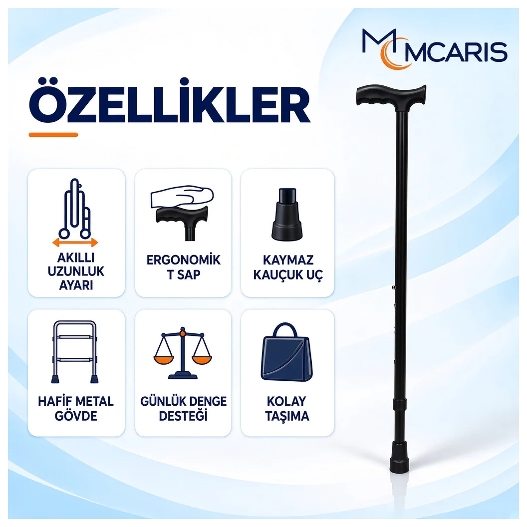 Ayarlanabilir Denge Bastonu Siyah | MCARIS T Sap Baston - Küçük Önizleme 5