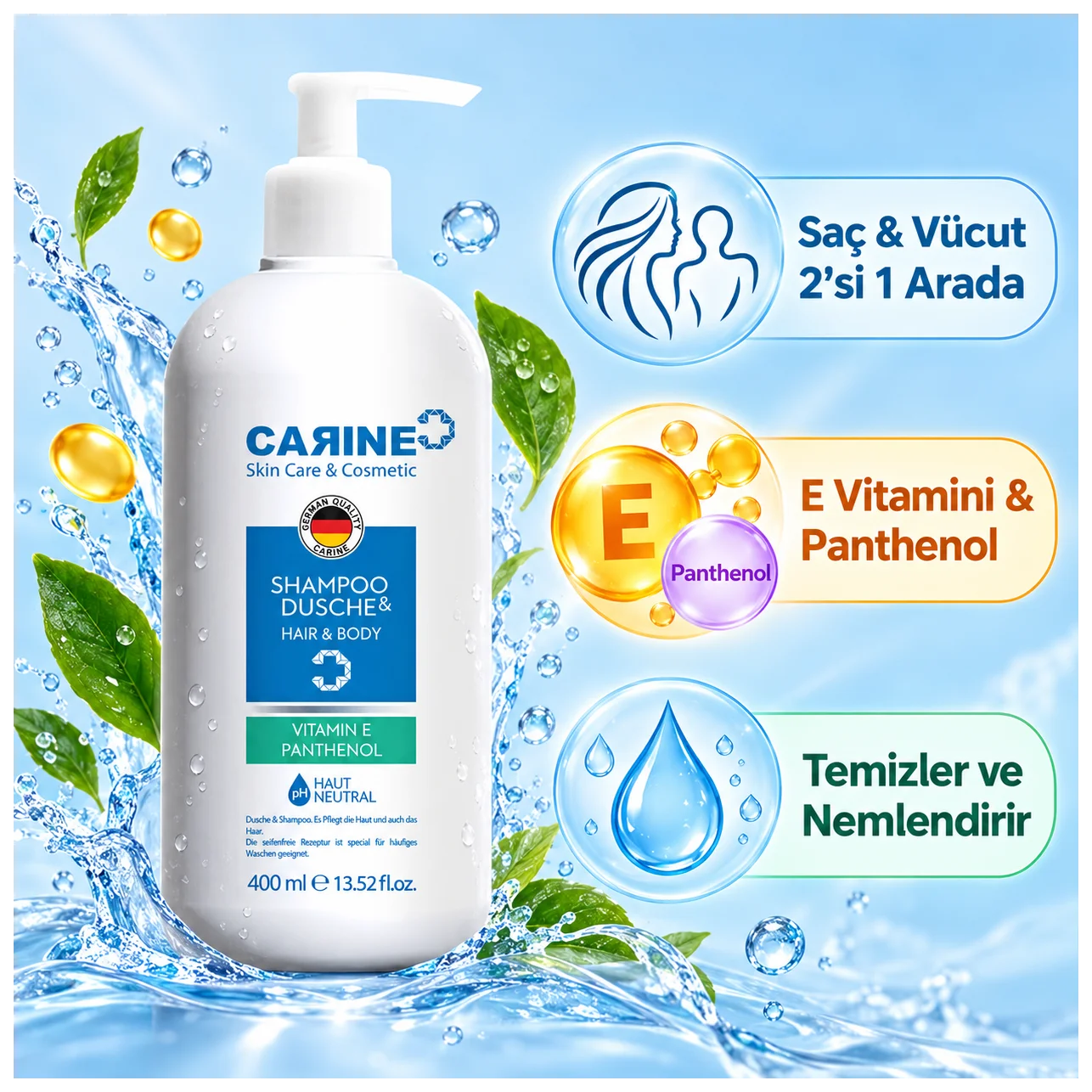 Carine 2'si 1 Arada Şampuan 400 ml - Tek şişede tam temizlik - Küçük Önizleme 3