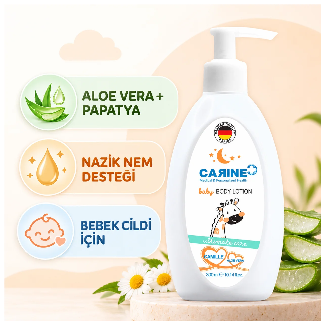 Carine Bebek Vücut Losyonu 300 ml - Banyo sonrası yumuşaklık - Küçük Önizleme 3