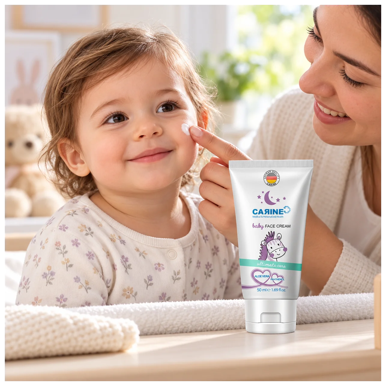 Carine Bebek Yüz Kremi 50 ml - Hassas yüz nemi - Medikal Kozmetik Detay Görseli Carine Bebek Yüz Kremi 50 ml - Hassas yüz nemi - Medikal Kozmetik Orijinal Görseli (1/3) | MCARIS