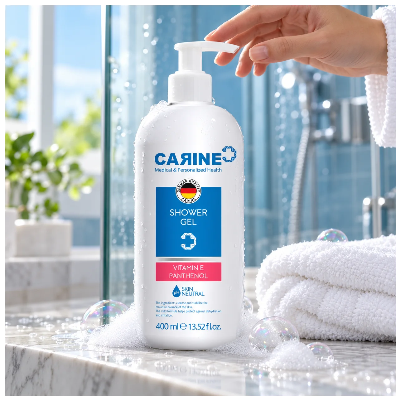 Carine Duş Jeli 400 ml - Ferahlatıcı temizlik - Medikal Kozmetik Detay Görseli Carine Duş Jeli 400 ml - Ferahlatıcı temizlik - Medikal Kozmetik Orijinal Görseli (1/3) | MCARIS