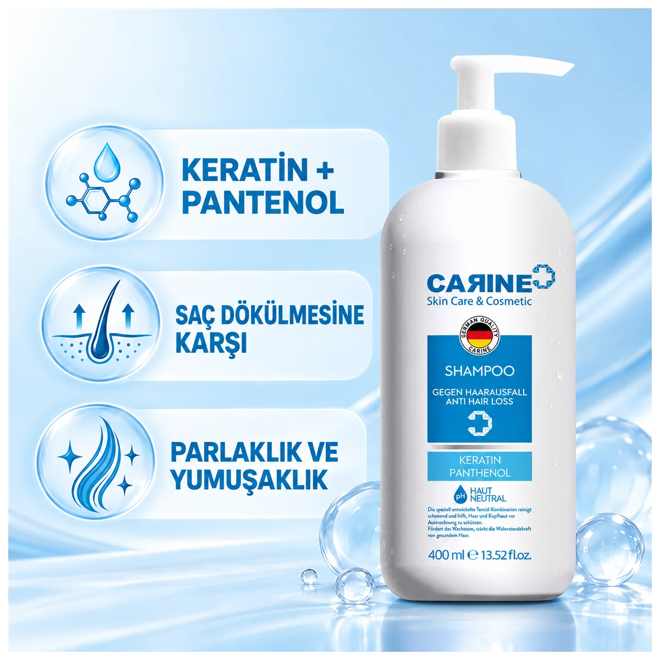 Carine Saç Dökülmesine Karşı Şampuan 400 ml - Saç kökü bakım desteği - Küçük Önizleme 3