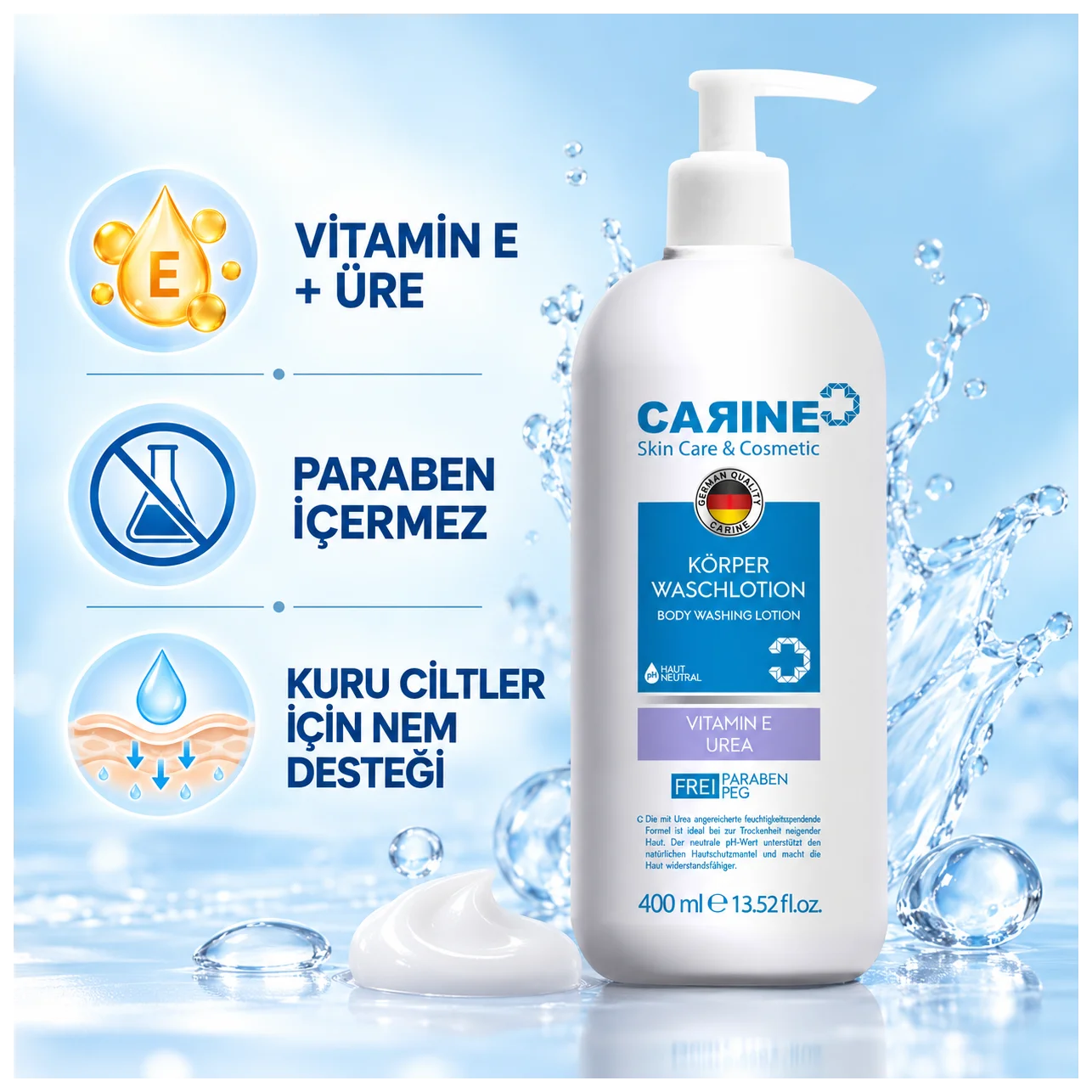 Carine Vücut Yıkama Losyonu 400 ml - Nazik ferah temizlik - Küçük Önizleme 3