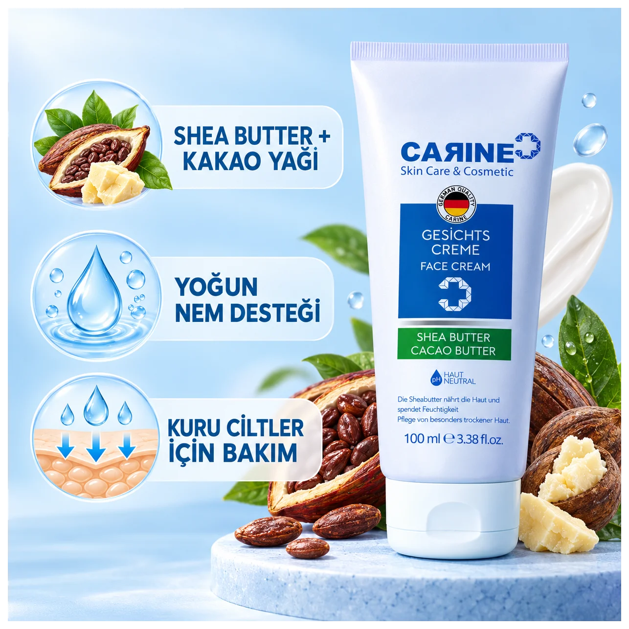 Carine Yüz ve Boyun Bakım Kremi 100 ml - Günlük nem bakımı - Küçük Önizleme 3
