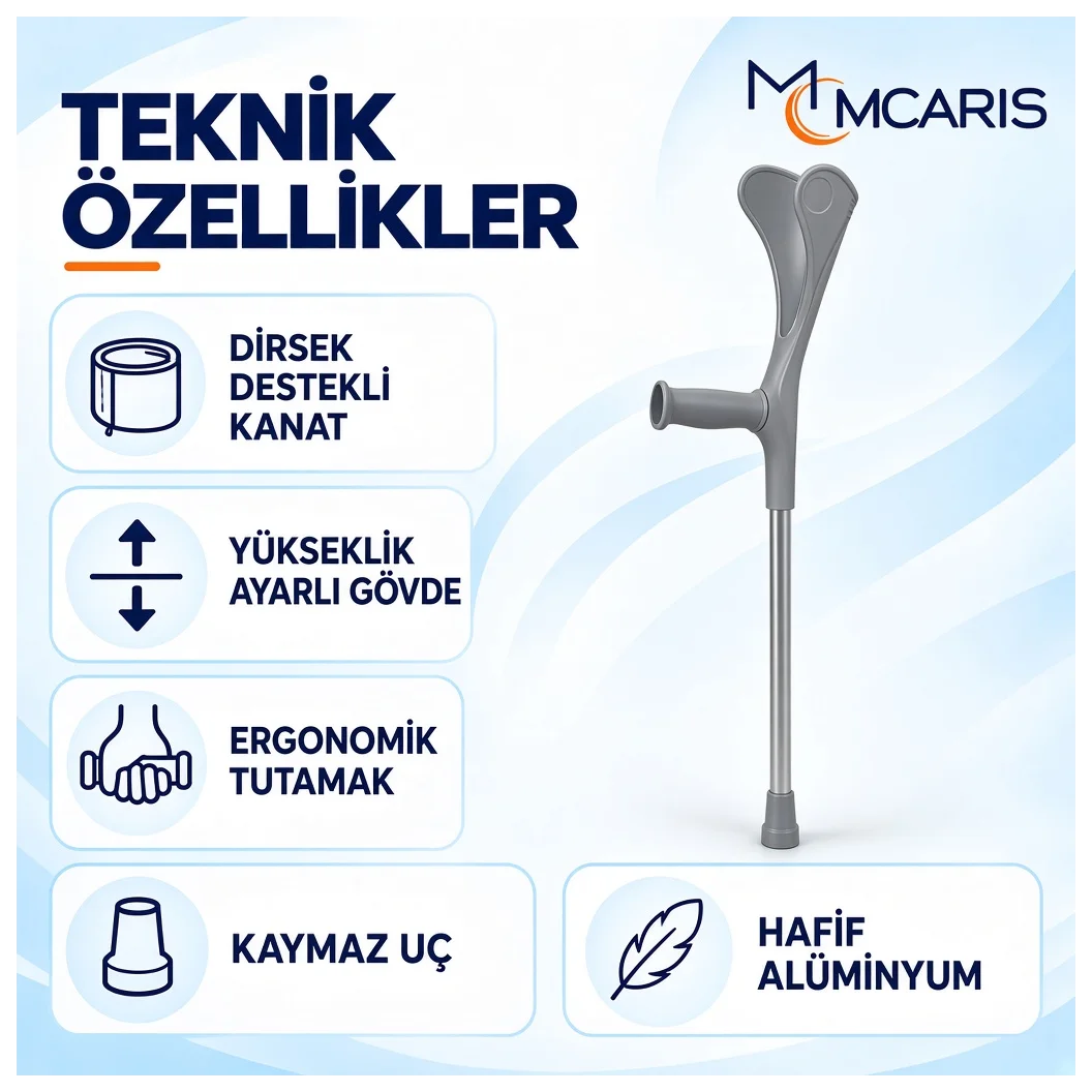 Kanatlı Kanedyen Gri | Dirsek Destekli Koltuk Değneği MCARIS - Küçük Önizleme 2