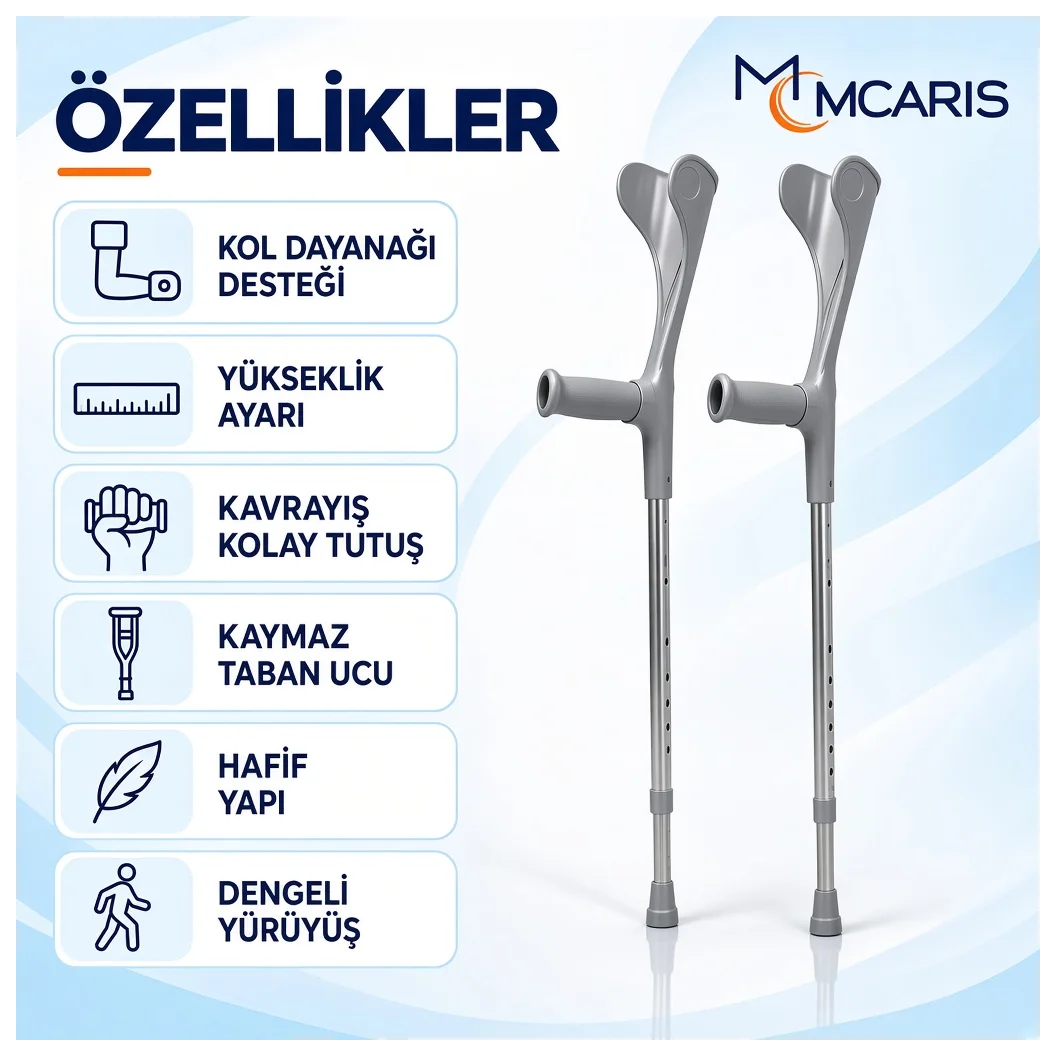 Kanatlı Kanedyen Gri | Dirsek Destekli Koltuk Değneği MCARIS - Küçük Önizleme 5