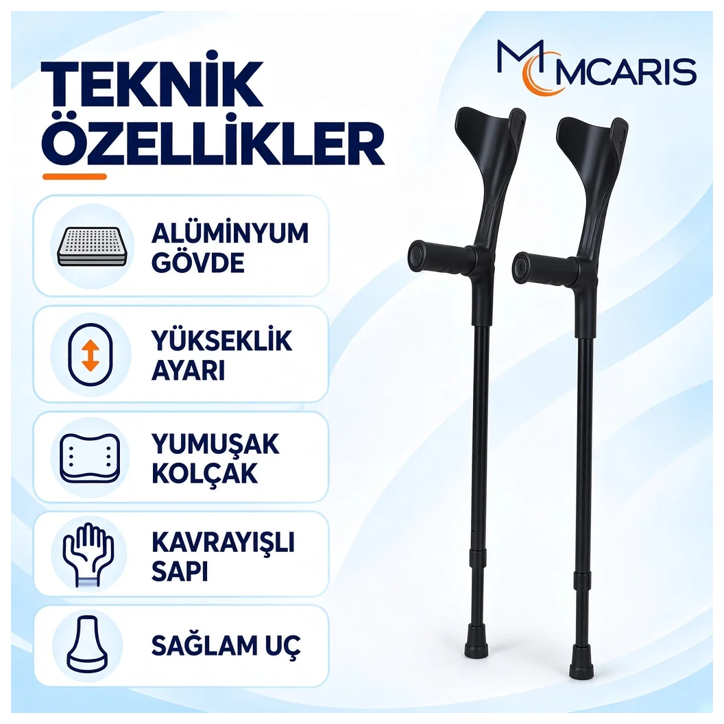 Kanatlı Kanedyen Siyah | Dirsek Destekli Koltuk Değneği MCARIS - Küçük Önizleme 2