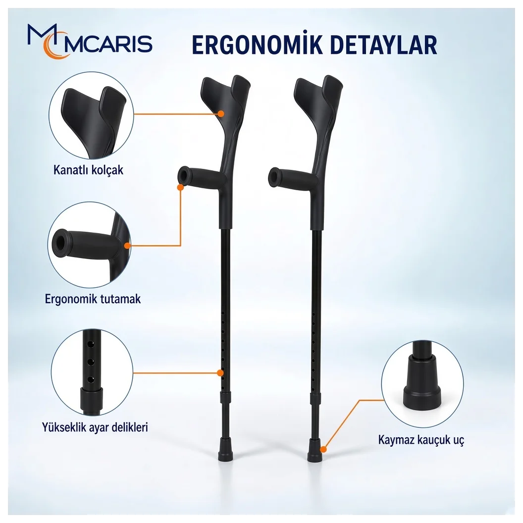 Kanatlı Kanedyen Siyah | Dirsek Destekli Koltuk Değneği MCARIS - Küçük Önizleme 3