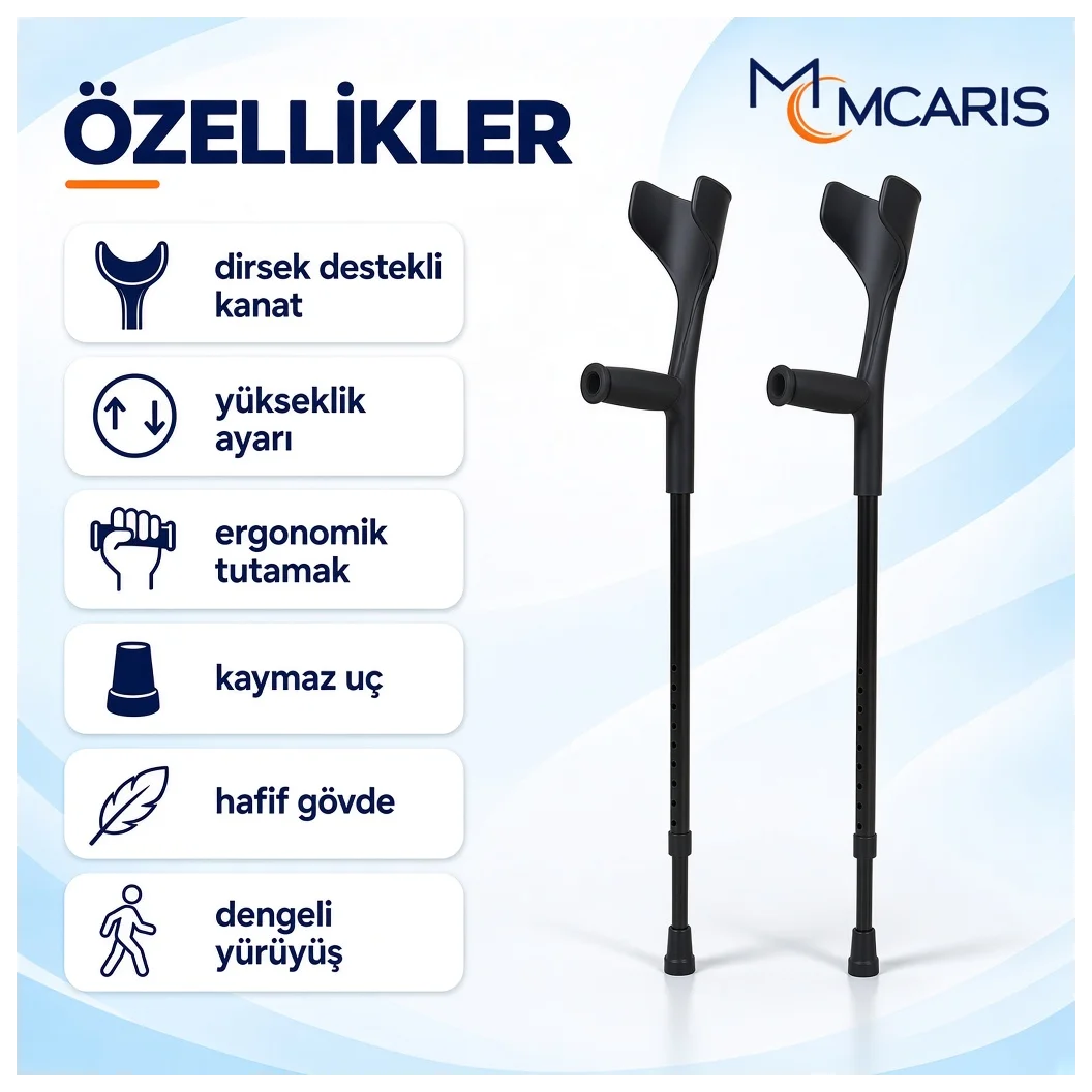 Kanatlı Kanedyen Siyah | Dirsek Destekli Koltuk Değneği MCARIS - Küçük Önizleme 5