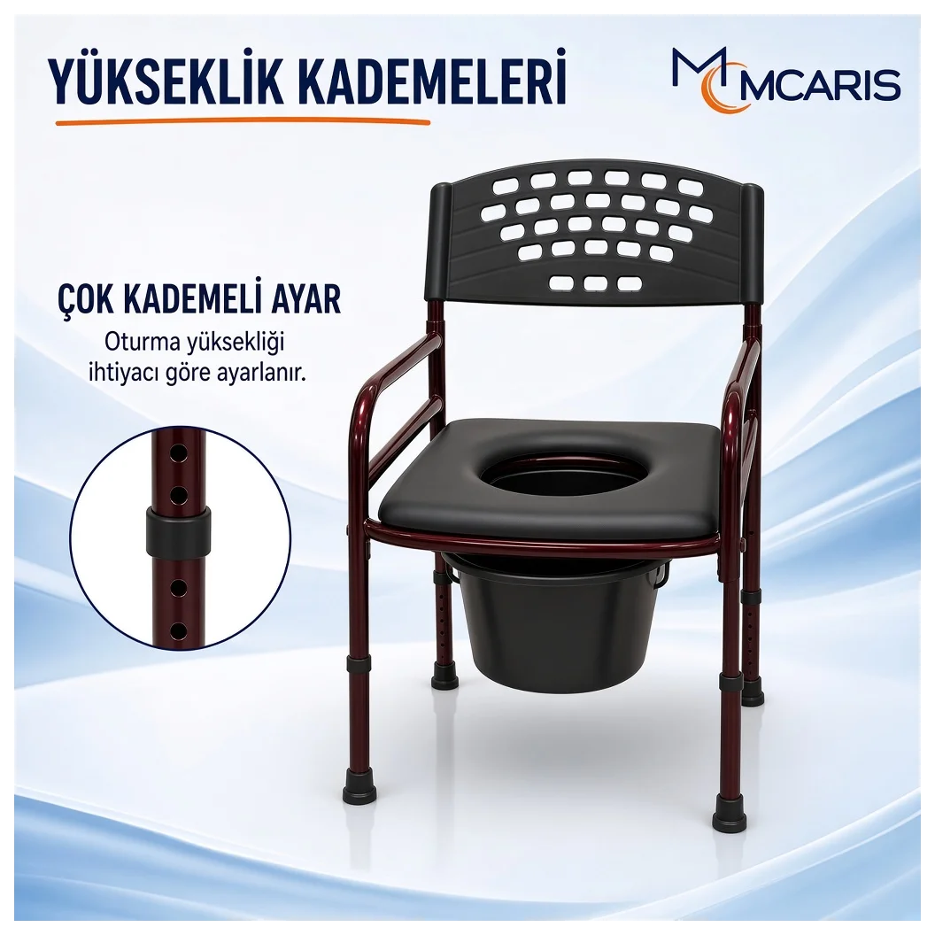 Katlanabilir Tuvalet Sandalyesi Bordo | MCARIS Klozetli WC - Küçük Önizleme 7