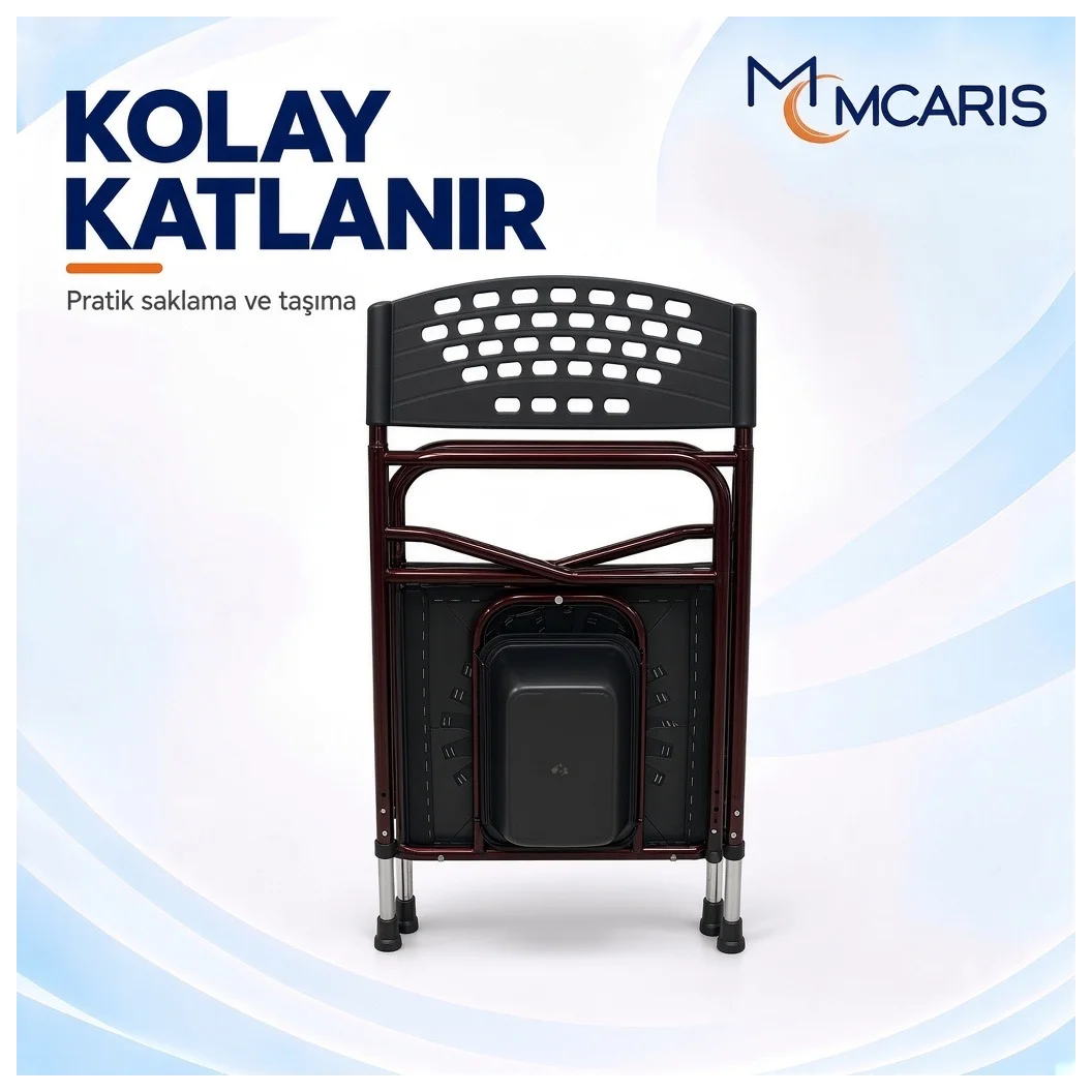 Katlanabilir Tuvalet Sandalyesi Bordo | MCARIS Klozetli WC - Küçük Önizleme 8