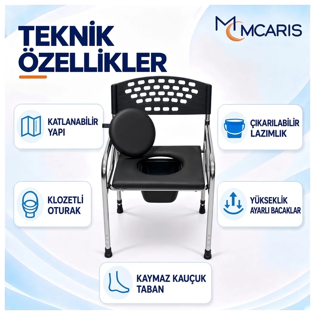 Katlanabilir Tuvalet Sandalyesi Krom | MCARIS Klozetli WC - Küçük Önizleme 2