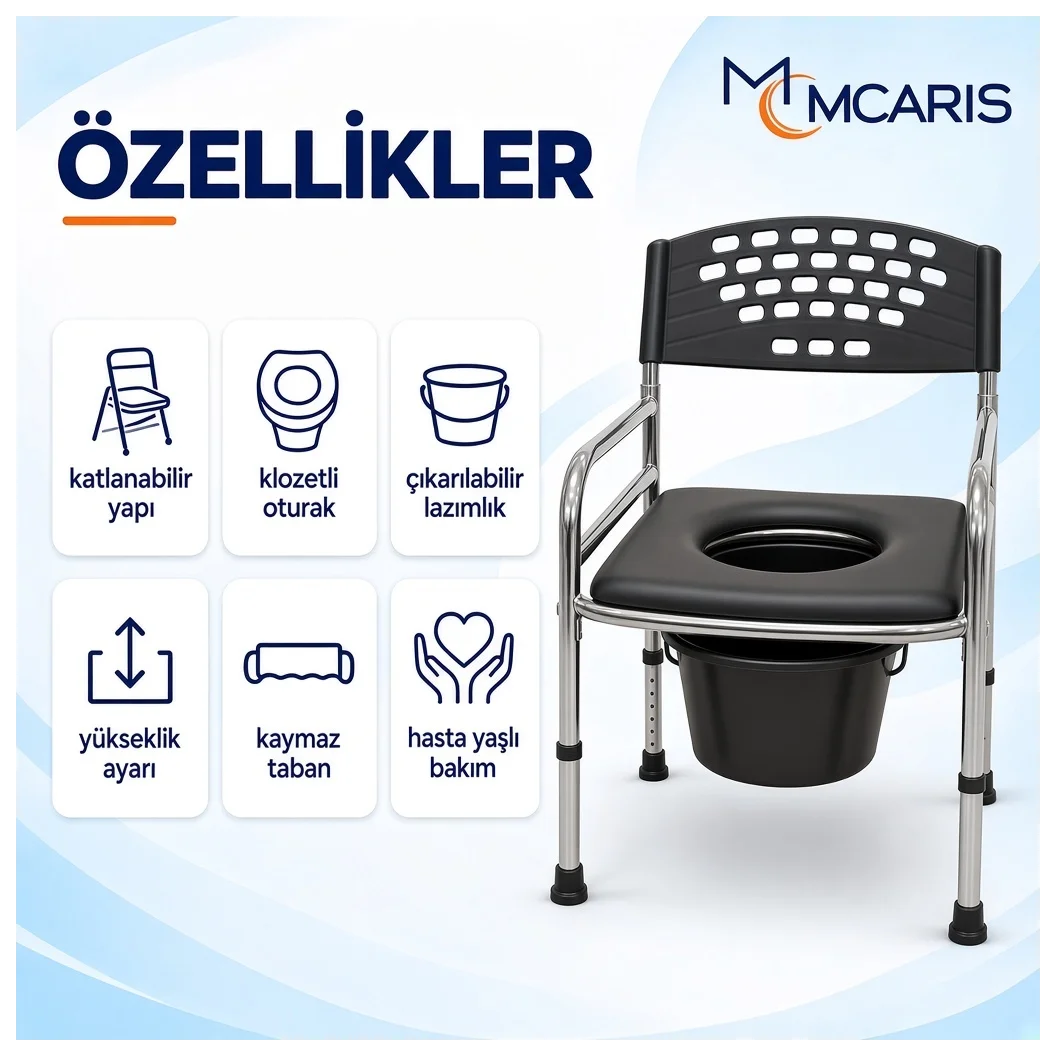 Katlanabilir Tuvalet Sandalyesi Krom | MCARIS Klozetli WC - Küçük Önizleme 5