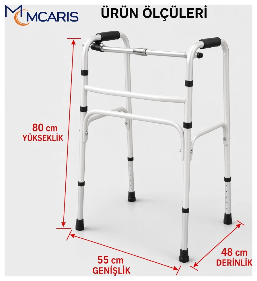 Katlanabilir Yürüteç Beyaz | MCARIS Walker Hasta Yaşlı Yürüteci | Boru Çapı 25 mm - Küçük Önizleme 6