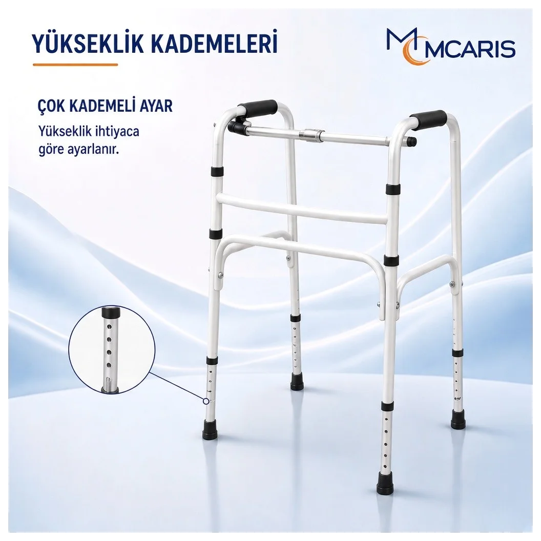 Katlanabilir Yürüteç Beyaz | MCARIS Walker Hasta Yaşlı Yürüteci | Boru Çapı 25 mm - Küçük Önizleme 7