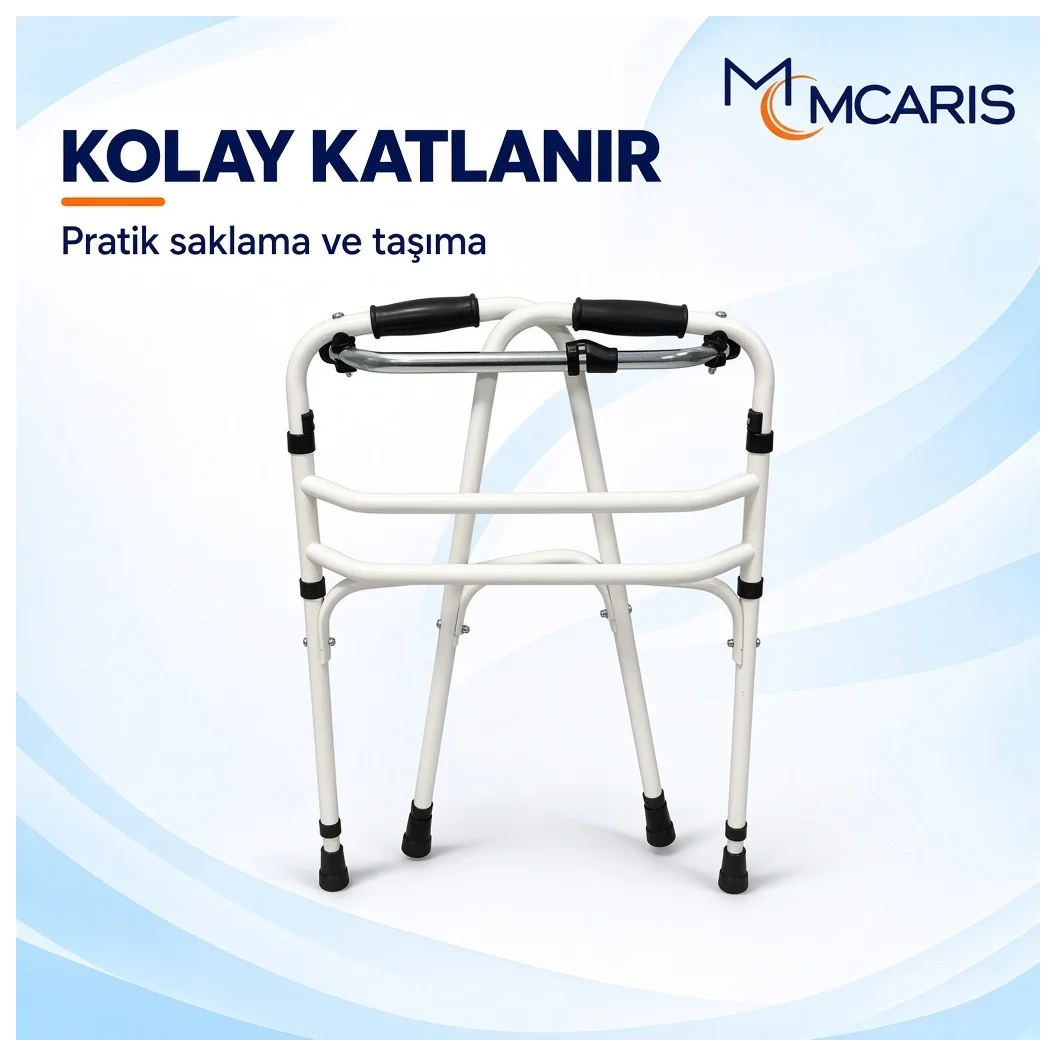 Katlanabilir Yürüteç Beyaz | MCARIS Walker Hasta Yaşlı Yürüteci | Boru Çapı 25 mm - Küçük Önizleme 8