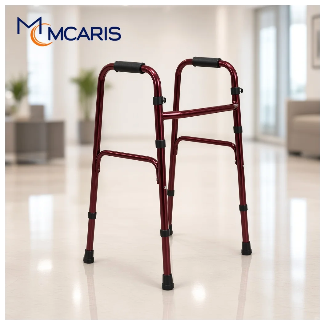 Katlanabilir Yürüteç Bordo | MCARIS Walker Hasta Yaşlı Yürüteci | Boru Çapı 25 mm - MCARIS Medikal Mobilite ve Destek Ürünleri