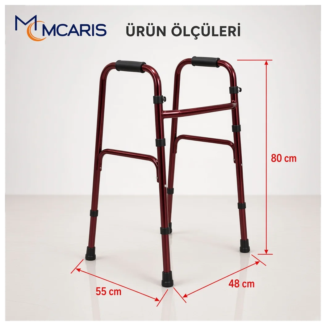 Katlanabilir Yürüteç Bordo | MCARIS Walker Hasta Yaşlı Yürüteci | Boru Çapı 25 mm - Küçük Önizleme 6