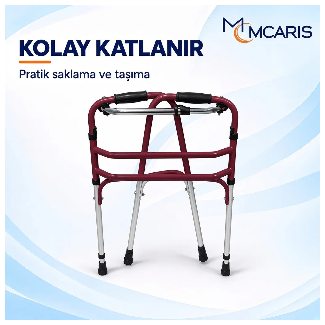 Katlanabilir Yürüteç Bordo | MCARIS Walker Hasta Yaşlı Yürüteci | Boru Çapı 25 mm - Küçük Önizleme 8