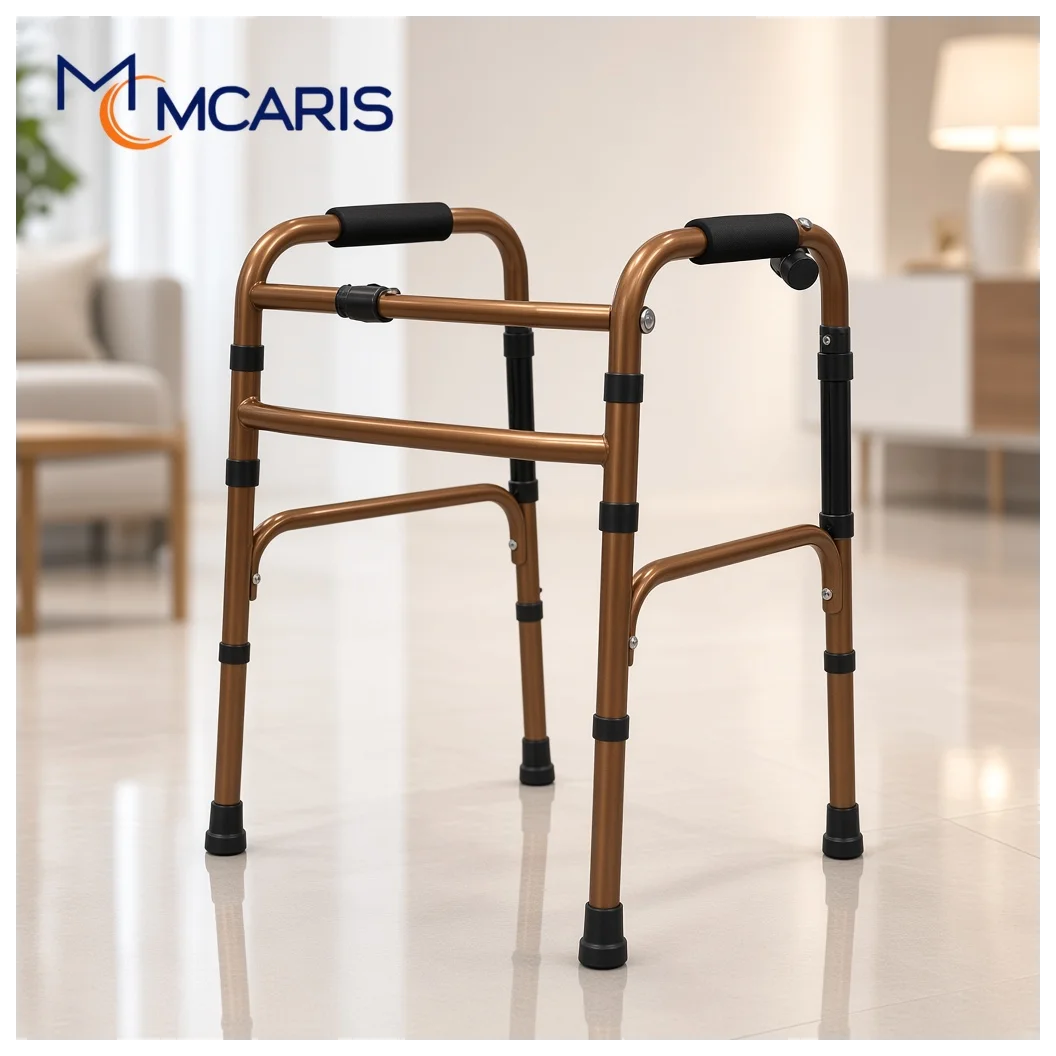 Katlanabilir Yürüteç Bronz | MCARIS Metal Walker | Boru Çapı 25 mm - MCARIS Medikal Mobilite ve Destek Ürünleri