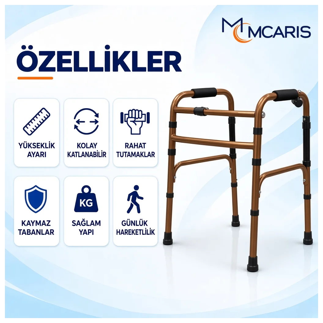 Katlanabilir Yürüteç Bronz | MCARIS Metal Walker | Boru Çapı 25 mm - Küçük Önizleme 5