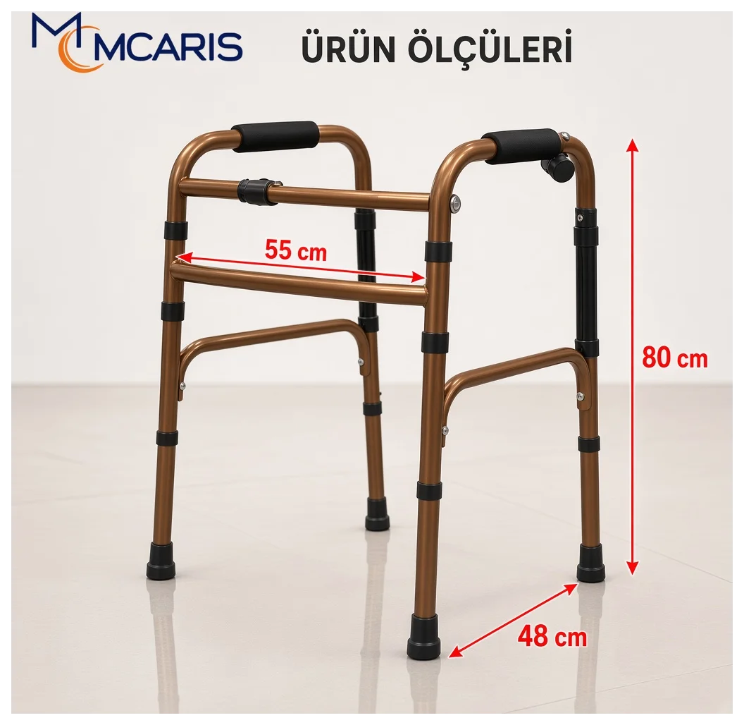 Katlanabilir Yürüteç Bronz | MCARIS Metal Walker | Boru Çapı 25 mm - Küçük Önizleme 6
