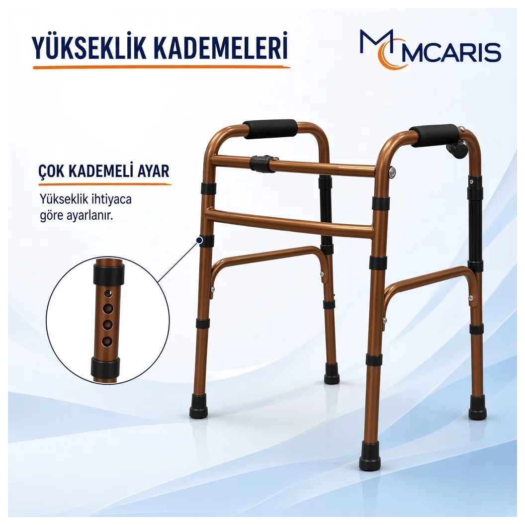 Katlanabilir Yürüteç Bronz | MCARIS Metal Walker | Boru Çapı 25 mm - Küçük Önizleme 7