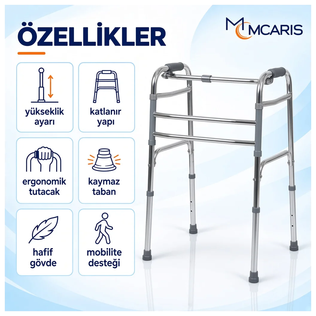 Katlanabilir Yürüteç Krom | MCARIS Hafif Walker | Boru Çapı 25 mm - Küçük Önizleme 5