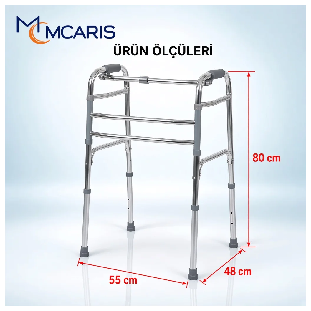 Katlanabilir Yürüteç Krom | MCARIS Hafif Walker | Boru Çapı 25 mm - Küçük Önizleme 6