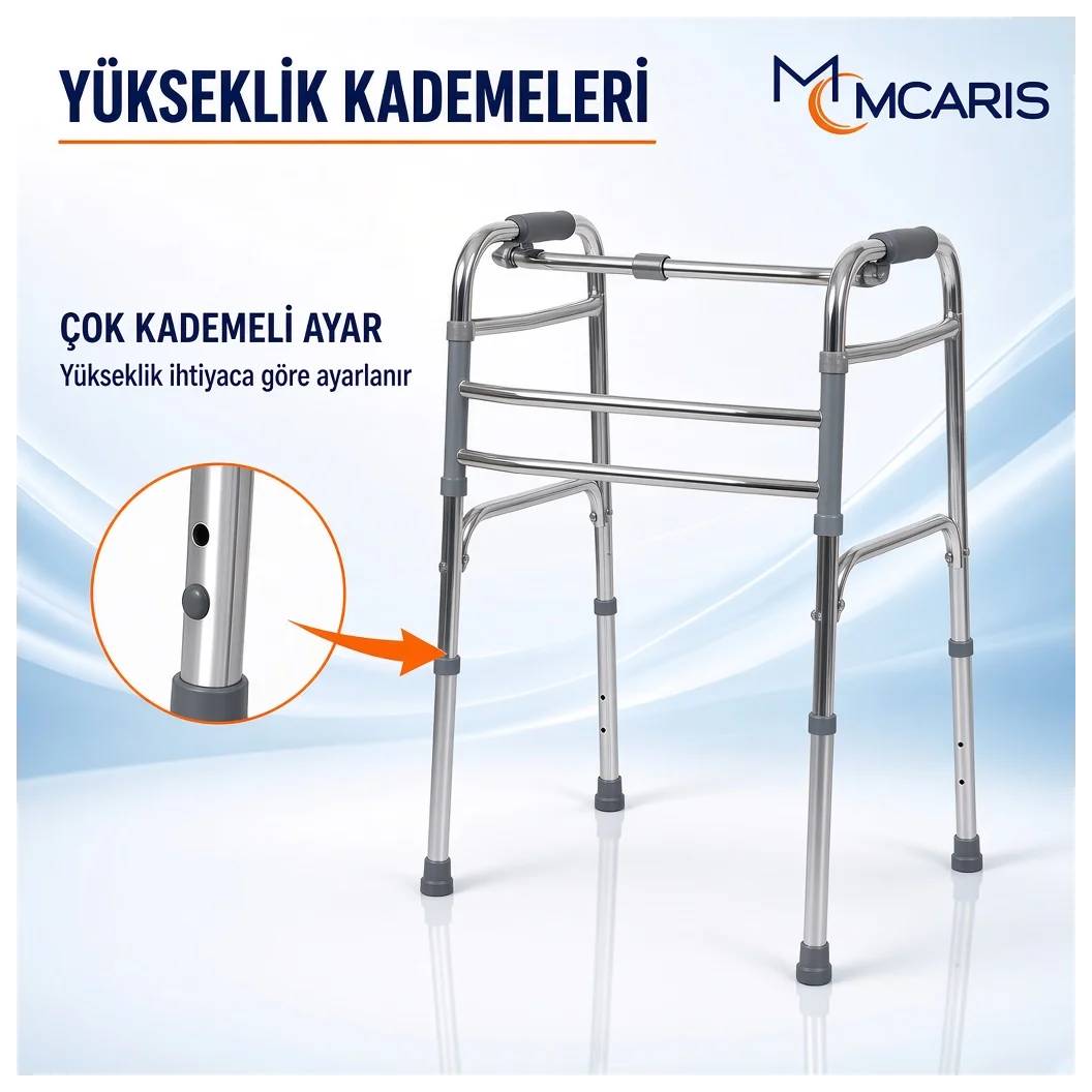 Katlanabilir Yürüteç Krom | MCARIS Hafif Walker | Boru Çapı 25 mm - Küçük Önizleme 7