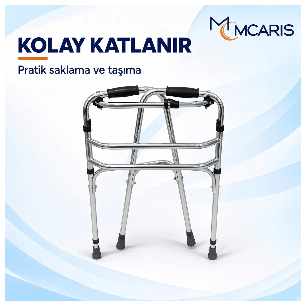 Katlanabilir Yürüteç Krom | MCARIS Hafif Walker | Boru Çapı 25 mm - Küçük Önizleme 8