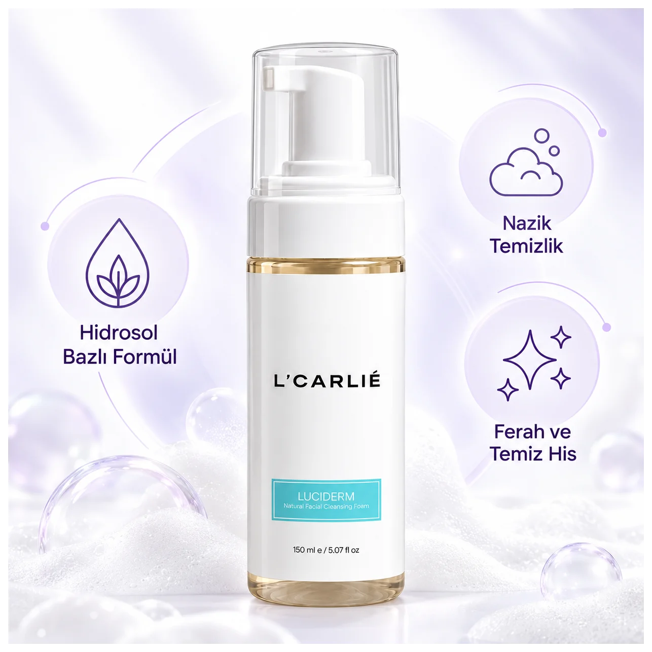 L'Carlie LuciDerm Temizleme Köpüğü 150 ml - Lavanta-melisa ferah temizlik - Küçük Önizleme 3