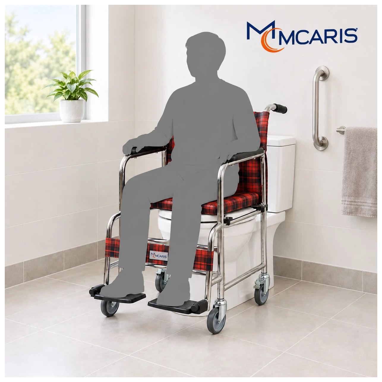 Tekerlekli Klozetli Banyo Sandalyesi Katlanır Ayaklıklı Ekose MC-1010 - Küçük Önizleme 5